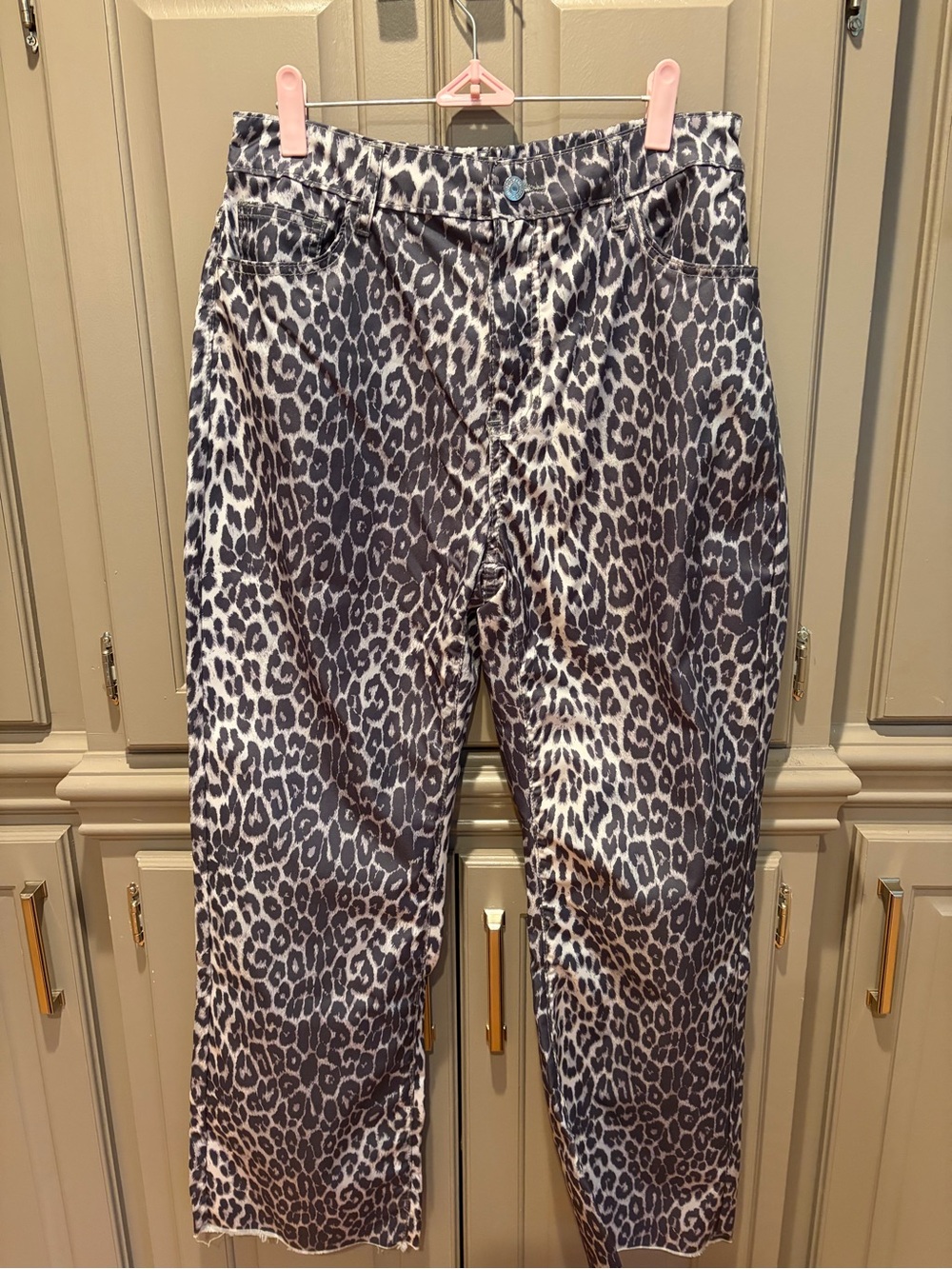 SHEIN Black and White Leopard Print Straight Leg Pants